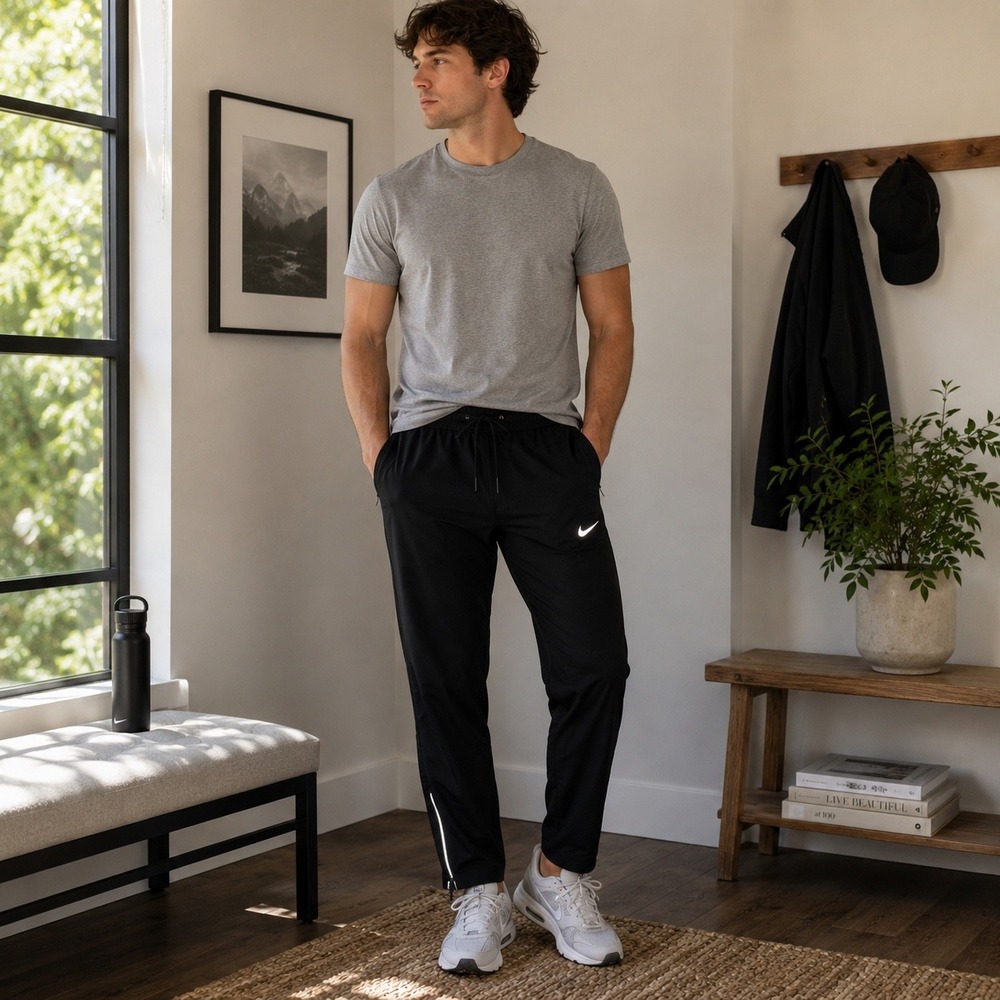 Nike Dri-FIT Men's Large Black Running Pants Reflective Zip Ankle Track
